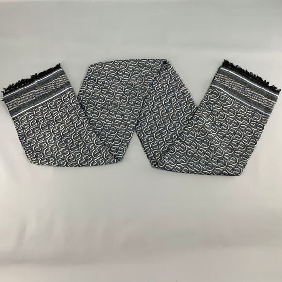 EMPORIO ARMANI Grey Navy Logo Viscose Blend Scarf - Picture 1 of 7